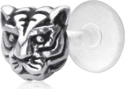 Produktbild von Ohrring Tragus Ohrpiercing 925 Sterling Silber mit Tigerkopf Material - Silber Stablänge - 10 mm