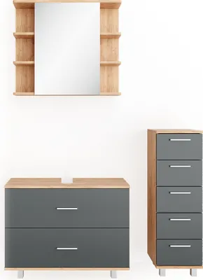 Produktbild von Badmöbel-Set Vicco Ilias Anthrazit/Goldkraft Eiche 3 Teile, mit Unterschrank 80 cm, Model 34662