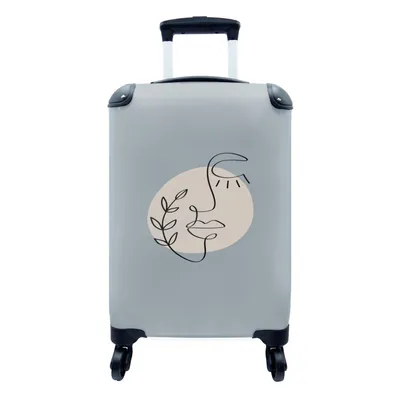 Produktbild von MuchoWow® Koffer Handgepäck Trolley Rollkoffer Kleine Reisekoffer mit 4 Rollen - Pastell - Gesicht - Blätter - Cabin Size < 55x40x23 cm & 55x40x20 cm - Fotokoffer - Kabinenkoffer - Boardgepäck - Reise-Box - Reisekoffer - Reisegepäck - Koffer mit Bild - Trolley für Kinder