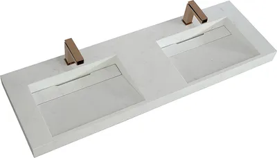 Produktbild von Doppelwaschbecken hängend - 140,2 x 45,2 x 8 cm - Weiß mit Marmor-Optik - KODIAK