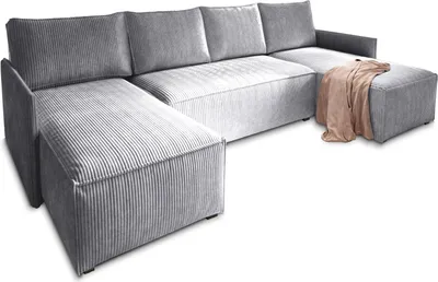 Produktbild von Masseno Ecksofa TRES mit Schlaffunktion U-Form, Sofa mit Bettkasten, Wohnzimmersofa, Couch, Soffa, Bettsofa, Couchgarnitur- Hellgrau, POSO 55