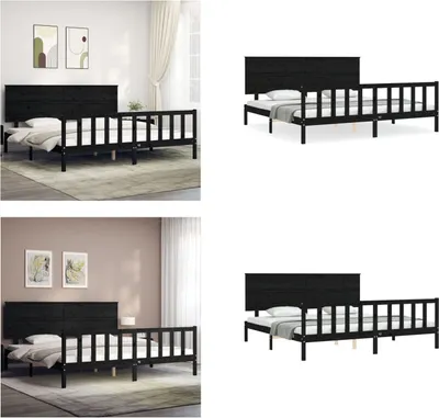 Produktbild von vidaXL Massivholzbett mit Kopfteil Schwarz 200x200 cm - Bettrahmen - Bettgestell - Bett - Doppelbett