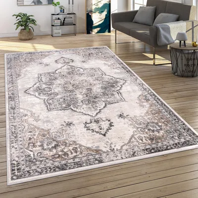 Produktbild von Teppich Wohnzimmer Kurzflor Orient Muster Vintage Stil Moderne Ornamente Bordüre Grösse 60x100 cm