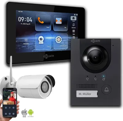 Produktbild von 2-Draht BUS Gegensprechanlage | Anthrazit 1x Monitor 1x IP-Kamera : 7 Zoll Schwarz : Unterputzdose Monitor Farbe: 7 Zoll Schwarz Montage: Unterputzdose