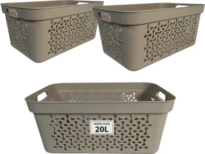 Produktbild von Plastard Wäschekorb 3er Set 20 Liter Beige aus Kunststoff mit Griffen