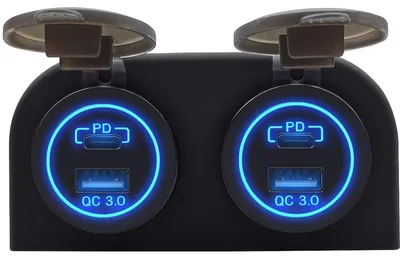 Produktbild von ProRide 12V USB/USB-C Steckdose 4 Ports QC3.0 2-fach Aufbau Blau