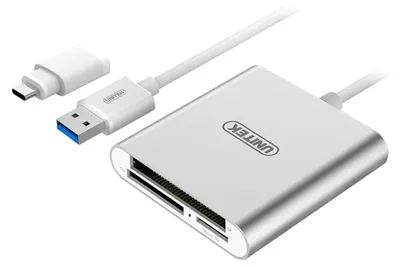 Zdjęcie produktu dla UNITEK Y-9313D, CF, MicroSD (TransFlash), MicroSDHC, MicroSDXC, SD, SDHC, SDXC, Srebrny, 5000 Mbit/s, Aluminium, USB 3.2 Gen 1 (3.1 Gen 1) Type-A, 0,3 m