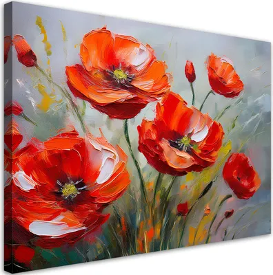 Produktbild von Leinwandbild Rote gemalte Mohnblumen 60x40 Feeby Rot bild für die wand bereit zum aufhängen