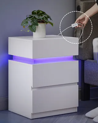 Produktbild von VASAGLE Nachttisch mit LED-Beleuchtung, mit 3 Schubladen, weiß