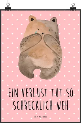Produktbild von Mr. & Mrs. Panda Bild Bär Verlust DIN A2 - Rot Pastell - Geschenk, Wandbild, Teddy, Plakat, wanddeko, Wanddekoration, drucke