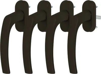 4 x Alu Fenstergriff in Braun RAL 8019 - Stiftlänge 35mm