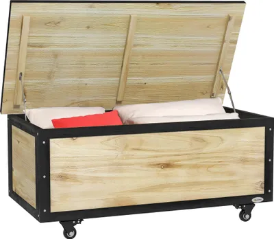 Produktbild von Gartenbox Holz 121L mit Rollen, wetterbeständige Aufbewahrung, Natur