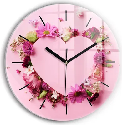 Produktbild von Wallfluent Wanduhr – Stilles Quarzuhrwerk - Uhr Dekoration Wohnzimmer Schlafzimmer Küche - Zifferblatt mit Striche - schwarze Zeiger - 30 cm - Herz aus Blumen