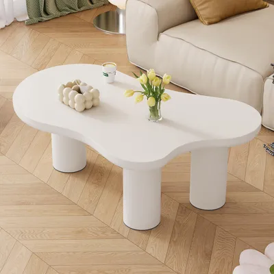 Produktbild von STILVORA Couchtisch in Wolkenform,Unregelmäßiger Kaffeetisch mit MDF-Tischplatte und PVC-Beine,Sofatisch mit Filzunterlage,Weiß