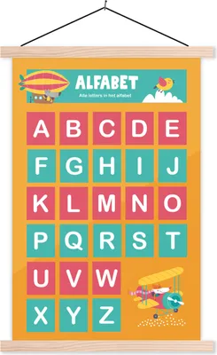 Produktbild von MuchoWow® Textilposter Kinderzimmer - Alphabet - Buchstaben - Mädchen - Jungen - Kinder 120x180 cm mit holzfarbenen Rahmen - Textil-Plakat