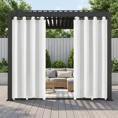 Produktbild von Außen Vorhang Wasserdicht Gardine Blickdicht Sonnenschutz Ösenvorhang für Terrasse Balkon Garten Hof Pergola, 132x213cm, Weiß