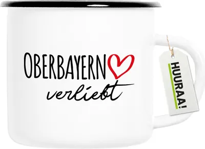 Produktbild von Huuraa Emaille Tasse Oberbayern verliebt 300ml Vintage Campingbecher Geschenkidee