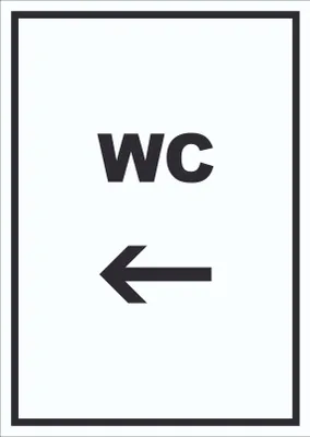 Produktbild von WC Schild mit Text und Richtungspfeil links Toilette Klo hochkant A2 (420x594mm)