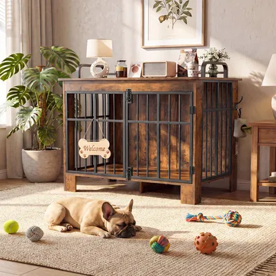 Produktbild von YITAHOME Große Hundebox für Zuhause 100cm, Doppeltür, Vintagebraun