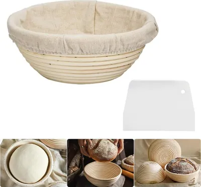 Produktbild von Gärkörbchen Rund Brotteig Gärkörbe - Gärkorb für Brotteig von 23cm aus Natürlichem Peddigrohr - Brot Gärkorb für Selbstgemachtes Brot und Brotteig Peddigrohr