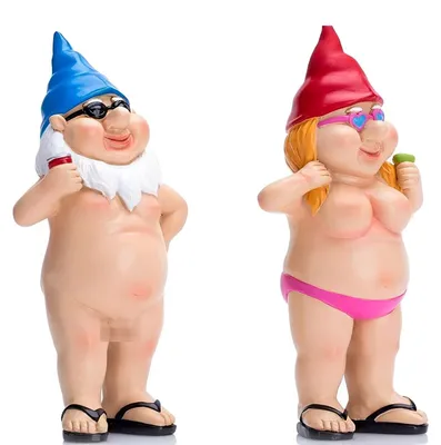 Gartenzwerge-Paar, lustige Zwergenfiguren, 12x3x6 cm, Harz