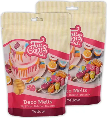 Produktbild von AOS Set | Doppelpack Funcakes Deco Melts Gelb - Yellow | 2er-Pack enthält 2x 250g (500g) | Tauchen, drippen, dippen und dekorieren! In der Mikrowelle schmelzen und in jede Form gießen,