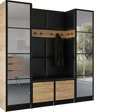 Image de KIER FURNITURE Armoire EDEN, armoire de chambre, penderie, armoire d'entrée, chêne Craft et noir, 212,8 x 205 x 39 cm
