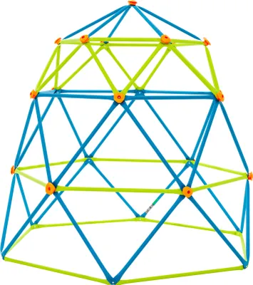 A geodesic dome climbing frame for outdoor use.