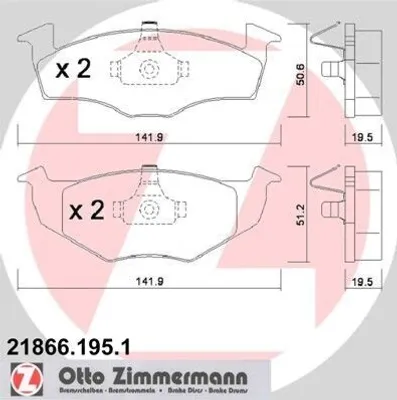 Produktbild von ZIMMERMANN 21866.195.1 - Bremsbeläge für Toledo I (1L2), Cordoba (6K), Ibiza (6K), Golf III (1H), Polo (6V), Vento (1H)