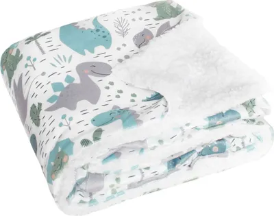 Produktbild von Baby Kinder Kuscheldecke Velboa / Sherpa - Dino - 80x100 cm Schmusedecke Babydecke