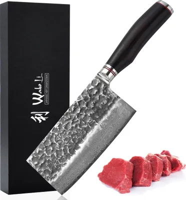 Produktbild von Wakoli EBO Damast Kochmesser Chai Dao I 18 cm Klinge I schwarzer Eichenholzgriff