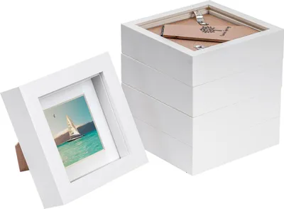 Produktbild von 5x weiß 4 "x 4" 3d Box Fotorahmen mit weiß 2 "x 2" montieren - stehend hängend handwerk schattenbildanzeige - von nicola frühling