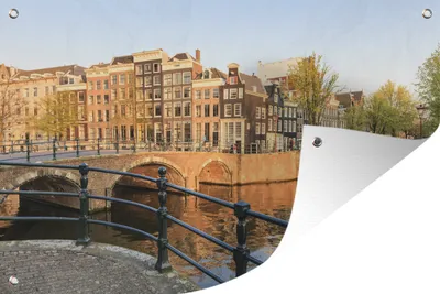 Produktbild von MuchoWow® 60x40 cm Outdoor-Poster Gartendeko Sichtschutz Garten Poster für den Garten  Grachtenhäuser und Brücken in Amsterdam