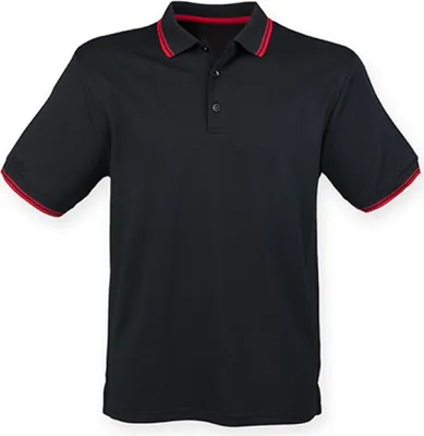 Produktbild von Henbury H482 | Herren Coolplus® Short Sleeved Tipped Polo Shirt - Farbe: Black/Red - Größe: 3XL