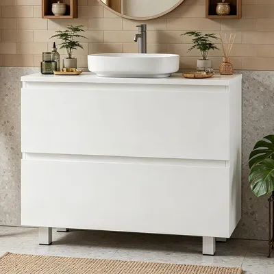 Image de Meuble sous vasque, armoire de salle de bain avec 2 tiroirs, 80 x 30 x 56 cm, blanc