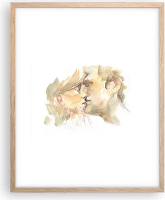 Produktbild von Gerahmtes Poster - Rahmen in heller Eiche - Kuss Paar Liebe - 40x50 cm - Wand Bild - Wanddeko - Wandbilder - Kunstposter - Wandposter - Bilderrahmen - Bilder - Kunstdruck - P2NPA40x50-5005