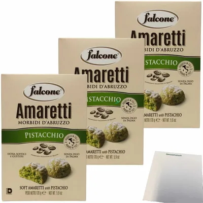 Produktbild von Falcone Amaretti Morbidi D'Abruzzo Pistacchio "Amaretti Pistazie" 3er Pack (3x 170g) + usy Block