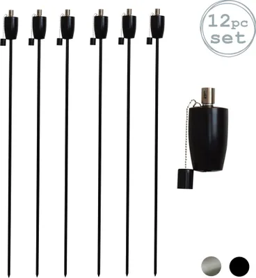 Produktbild von Garten Feuerfackel - Öl / Paraffin schwarze Laterne - 146 cm - Fass Design x12