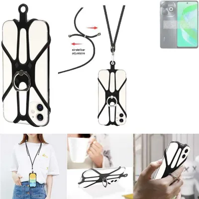 Produktbild von K-S-Trade 3in1 Handykette Handyband Handykordel Halsband Smartphone-Ring Handy-Ring kompatibel mit Infinix Smart 8 Pro Fingerhalterung Handyring