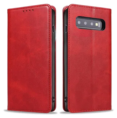 Produktbild von Handyhülle für Samsung Galaxy S10 Kunstleder Flip Cover Hülle Klapphülle Case Kartenfach Farbe: Rot