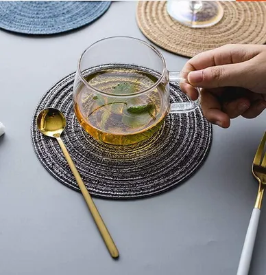 Immagine prodotto di Set di 4 tovagliette rotonde - resistenti al calore - grigio - ramiè