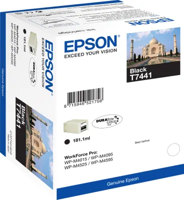 Produktbild von Epson T7441 - 181.1 ml - Schwarz - original - Blisterverpackung - Tintenpatrone - für WorkForce Pro WP-M4015 DN, WP-M4095 DN, WP-M4525 DNF, WP-M4595 DNF