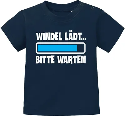 Produktbild von Baby T-Shirt kurzarm Babyshirt Windel lädt bitte warten Spruch lustig Jungen Mädchen Shirt Moonworks® dunkelblau 92/98 (16-24-Monate)