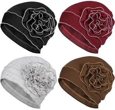 Produktbild von 4 Stück Chemotherapie-Kopfbedeckungen, Turban-Mütze, Baumwolle, weiche Kopfbedeckungen, Strickmütze, elastische Mütze für Chemotherapie, Kopftuch, Hüte für Frauen mit Haarausfall