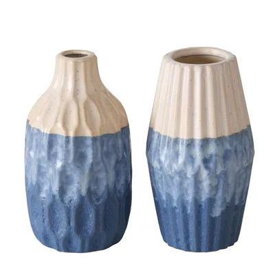 Image de Boltze Home Vase en grès bleu H21cm 2 assortis