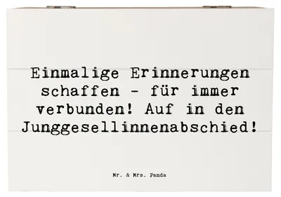 Produktbild von Mr. & Mrs. Panda Geschenkbox Spruch Junggesellinnenabschied Erinnerungen 22 x 15 cm - Weiß - Geschenk, schaffen, Holzbox mit Deckel, Heiraten, Geschenke, Truhe, Party