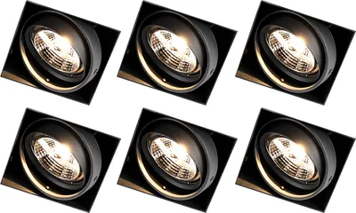 Produktbild von QAZQA - Modern Set mit 6 Einbauspots schwarz GU10 AR70 randlos - Oneon I Wohnzimmer I Schlafzimmer - Stahl Quadratisch - LED geeignet GU10