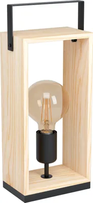 Produktbild von EGLO Tischlampe Famborough, Tischleuchte Vintage, Industrial, Skandinavisch, Nachttischlampe aus Stahl und Holz, Natur, Lampe mit Schalter, E27
