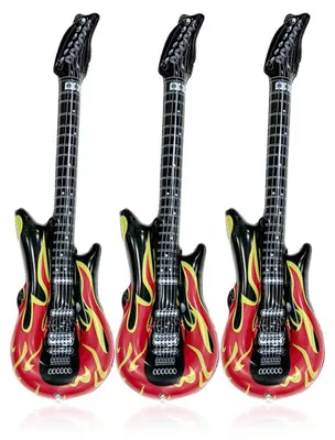 3 aufblasbare Gitarren mit Flammenmuster, 90 cm, für Partys