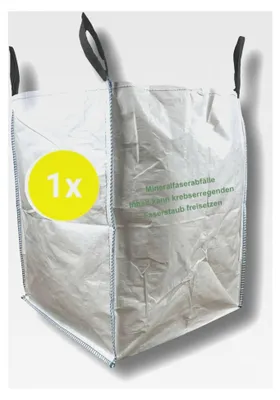 Produktbild von Big Bag für Mineralwolle 90x90x120cm I 1 Stück I SWL 500 kg I Sack mit 2 Hebeschlaufen & Schürze I Big Bag mit 970 Liter Fassungsvermögen I stabil & beschichtet